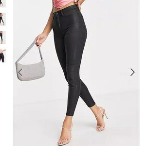 High Rise Coated Black Jeans